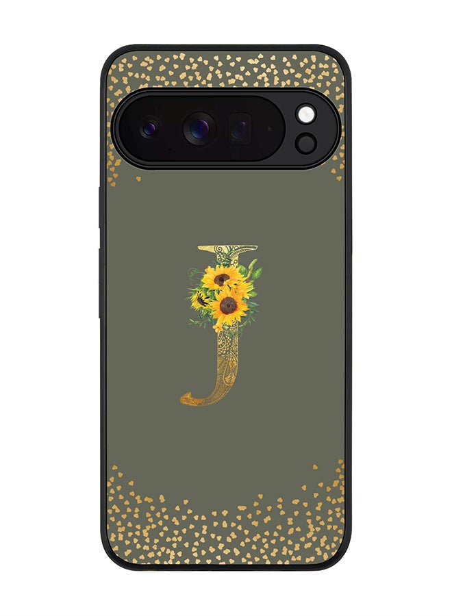 For Google Pixel 10 Pro XL Case,Slim fit Camera Protection, Shockproof Thin Phone cover  - Custom Floral Monogram - J  (Olive Green )
